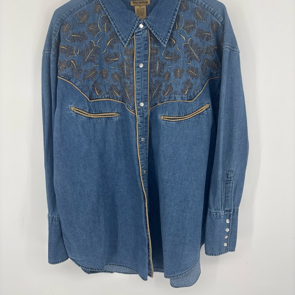 ALAN JACKSON Blue Denim Shirt with Embroidery and Pearl snap closure